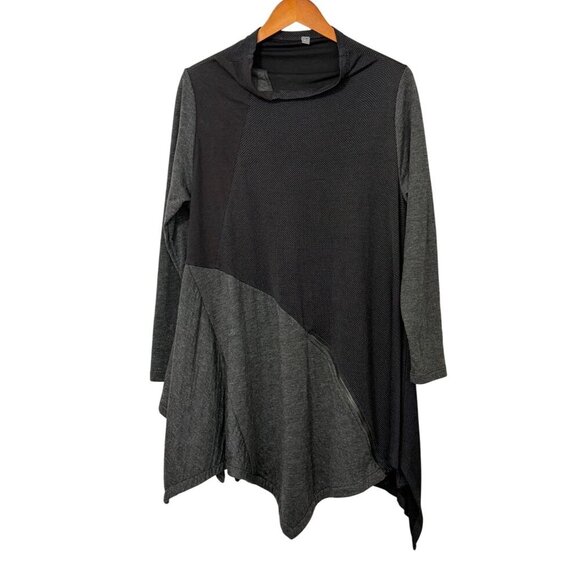 Alembika Asymmetric Tunic Top Black Long Slv Mixed Fabric/Pattern Size 3|US 8-10 - Picture 14 of 14